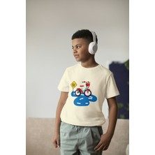 Bubuga Erkek Çocuk Pamuk Bisiklet Baskılı Kısa Kol Tshirt