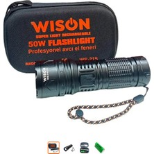 WISON WS-315 Profesyonel Şarjlı Avcı El Feneri 50 Watt 9800 Mah Pil, Ultra Güçlü Metal El Feneri