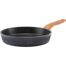 Febern Premium Bio Granit Alüminyum Döküm Nisch Tava (Siyah-Koyu Ahşap Kulp)