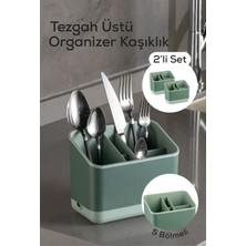 2li 5 Bölmeli Organizer Kaşıklık Tezgah Üstü Kaşık Düzenleyici Yeşil