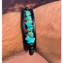 Magicgrange Erkek Bileklik Özel Tasarım Doğaltaş  Firuze Taşı Sakinlik ve Güçlü Iletişim