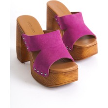 Mubiano Collection Mubiano Hakiki Deri Collection Kadın Süet Takunya Terlik Fuşya - MCGVN1501 - FS