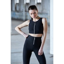 Alışveriş Sokağı Dar Kesim Fermuar Detaylı Toparlayıcı Siyah Spor Tayt Lsm