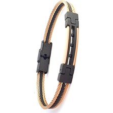 Rose Gold ve Siyah Çelik Detaylı lüks Erkek Bilekliği