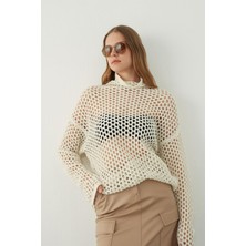 Sherin Ekru Delikli Triko Kazak