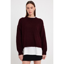 Sherin Bordo Bisiklet Yaka Basic Triko Kazak