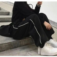 Ategewear Y2K Harajuku Zip Detay Siyah Eşofman Altı