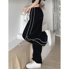 Ategewear Harajuku Zip Detail Black Oversize Şeritli Eşofman Altı