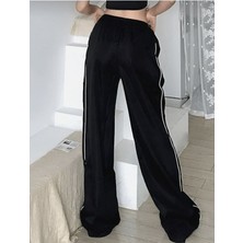 Ategewear Harajuku Zip Detail Black Oversize Şeritli Eşofman Altı