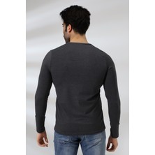 Endies Compact Penye Likralı Slim Fit Uzun Kol V Yaka T-Shirt 19648 Koyu Antrasitmelanj