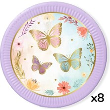 Le Mabelle Lila Kelebek Temalı 8'li Bardak Tabak Set