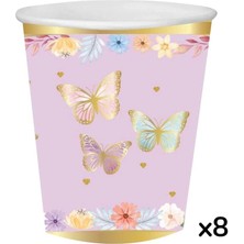 Le Mabelle Lila Kelebek Temalı 8'li Bardak Tabak Set