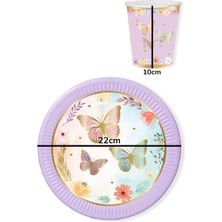 Le Mabelle Lila Kelebek Temalı 8'li Bardak Tabak Set