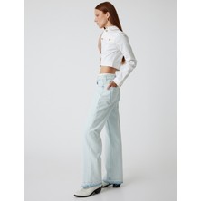 Koton Düz Uzun Paça Kot Pantolon Çift Bel Detaylı Normal Bel - Straight Jean