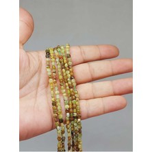 Yaşam Tohumu Bileklik Boy Yeşil Alacalı Lal (Granat) (Garnet) Taşı Yassı Dizi 2.5*4mm Yarım Dizi (Uzunluk 17CM)