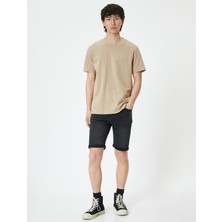 Koton Yırtık Kot Şort Bermuda Slim Fit Katlı Paça Düğmeli