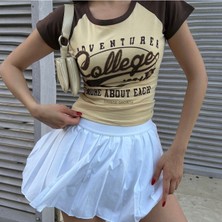 Ategewear Y2K Adventure College Kahverengi Raglan Kısa Kollu Crop