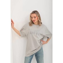 Sem E -Commerce Sem E - Commerce Unisex Taş Desenli Oversize T-Shirt - Gri