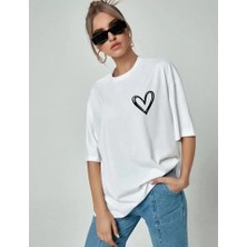 Sem E -Commerce Sem E - Commerce Bisiklet Yaka Baskılı Oversize T-Shirt - Beyaz