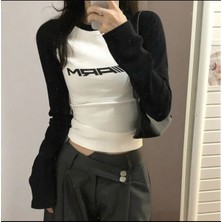Ategewear Y2K Arm Baskılı Uzun Kol Crop Bluz