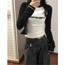 Ategewear Y2K Arm Baskılı Uzun Kol Crop Bluz