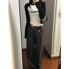 Ategewear Y2K Arm Baskılı Uzun Kol Crop Bluz