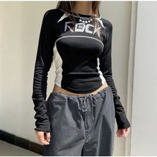 Ategewear Y2K Harajuku Rock More Uzun Kol Crop Top