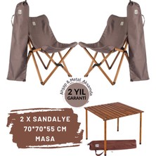 Bag The Joy Ahşap Katlanır Masa Sandalye Seti Kahverengi - Koyu Gri  Kılıf 70X70X55 Kahverengi Masa