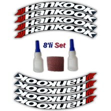 Tusba Market Hankook Otomobil Motosiklet 3D Araç Lastik Jant Yazısı Arma Sticker Şerit | Beyaz _ 8'li Set