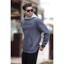 Madmext Füme Kapüşonlu Cep Detaylı Baskılı Erkek Sweatshirt 7058