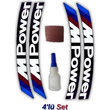 Tusba Market M Power Otomobil Motosiklet 3D Lastik Jant Yazısı Arma Sticker Şerit | Beyaz _ 4'lü Set