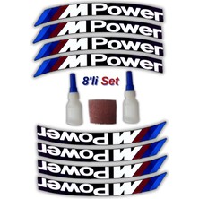Tusba Market M Power Otomobil Motosiklet 3D Lastik Jant Yazısı Arma Sticker Şerit | Beyaz _ 8'li Set