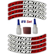 Tusba Market Speedhunters Otomobil Motosiklet 3D Lastik Jant Yazısı Arma Sticker Şerit | Kırmızı Beyaz _ 8'li