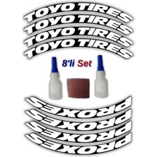 Tusba Market Toyo Tires & Proxes Otomobil Motosiklet 3D Araç Lastik Jant Yazısı Arma Sticker Şerit | 8'li Set