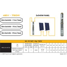 Mexxsun 48 V Volt DC Fırçasız 1Hp 750 W Watt 0.75kW 4 Kademeli Solar Dalgıç Su Pompası 6 Ton 60 Mms