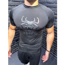 Yhm Erkek Spiderman Compression Tshirt Rash Guard Siyah Spor Tişört