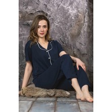 Sude Homewear Kadın Lacivert Renk Kısa Kol Pijama Takımı
