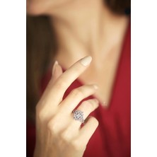 By Barun Gümüş Rengi 1 Carat Görünümünde Beyaz Taşlı 925 Ayar Pırlanta Model Gümüş Baget Yüzük YZ-0024