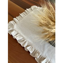 Mudita Home Fırfırlı Ham Keten Runner,Vintage Naturel Runner, Keten Runner, Salon Runner