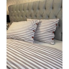 Calina Home Beyaz-Vizon Çizgili Nevresim Takımı