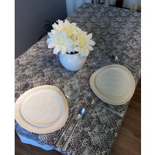 Calina Home Siyah Beyaz Karma Desenli Leke Tutmaz, Su Geçirmez Masa Örtüsü