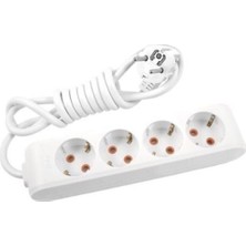 Dörtlü Priz Topraklı Kablolu Çocuk Korumalı 2 Metre -Beyaz