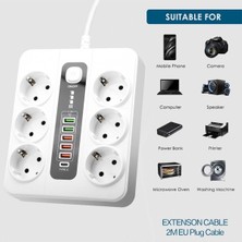 Termal Akım Korumalı 3000W 6 Lı Priz 2 Metre Uzatma Kablosu Çoklu Priz 5 USB 1 Type C Pd Giriş