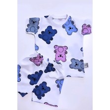 Bebek Pijama Takımı Kısakol Şort Pembe Renkli Ayıcık Desen  Pamuk Çocuk Pijama