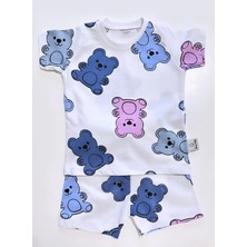 Bebek Pijama Takımı Kısakol Şort Pembe Renkli Ayıcık Desen  Pamuk Çocuk Pijama