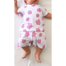 Bebek Pijama Takımı Kısakol Şort Çiçek Desen  Pamuk Yenidoğan Çocuk Pijama