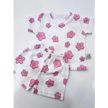Bebek Pijama Takımı Kısakol Şort Çiçek Desen  Pamuk Yenidoğan Çocuk Pijama