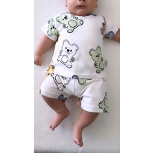 Drop Kids Bebek Pijama Takımı Kısakol Şort Renkli Ayıcık Desen  Pamuk Çocuk Pijama