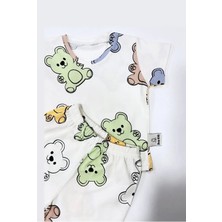 Drop Kids Bebek Pijama Takımı Kısakol Şort Renkli Ayıcık Desen  Pamuk Çocuk Pijama