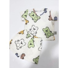Drop Kids Bebek Pijama Takımı Kısakol Şort Renkli Ayıcık Desen  Pamuk Çocuk Pijama